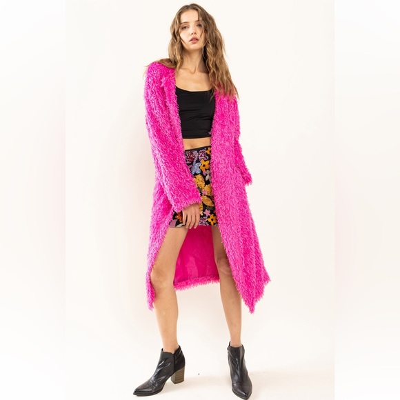 10 Boho Faux Fur Long Jacket - Picture 3 of 7